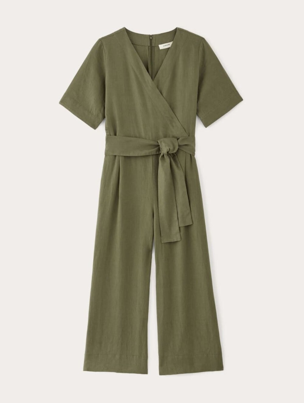 Everlane The Wrap Jumpsuit in Linen Kalamata Green Khaki Olive Size 2